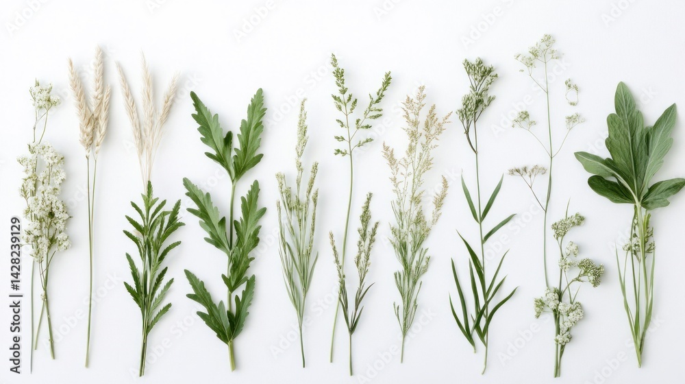 Obraz premium Arrangement of various fresh herbs and grasses