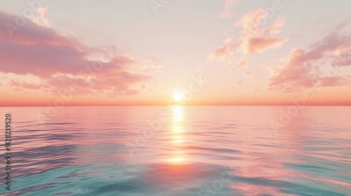 Fototapeta Naklejka Na Ścianę i Meble -  Serene pink sunset over calm ocean water peaceful sky sea art soft view beach scene light image photo