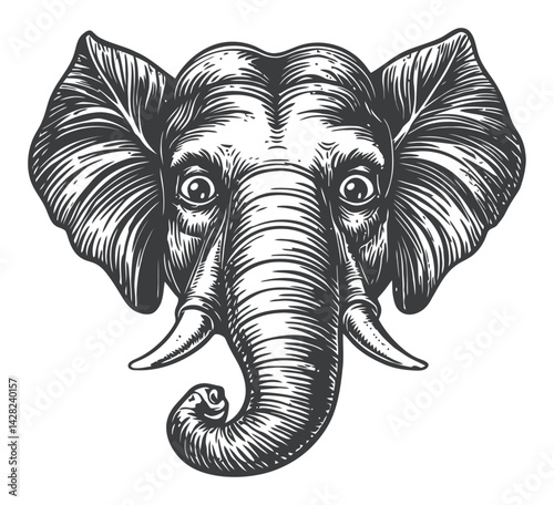 Hand Drawn Elephant in Linocut and Woodcut Style Art Design