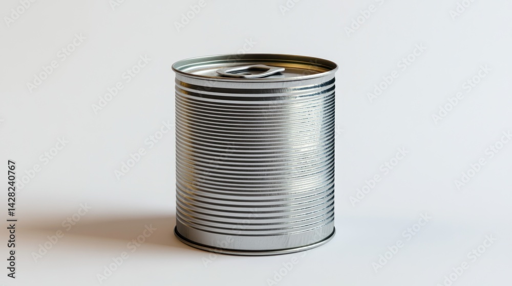 A metallic food can on a plain background