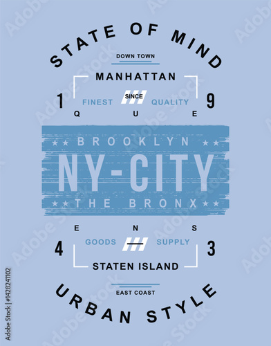 NY City Urban Style Typography – Brooklyn Manhattan Bronx Staten Island Streetwear Vector