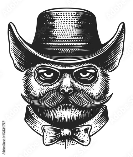 Hand-Drawn Illustration of a Stylish Animal in Vintage Linocut Style