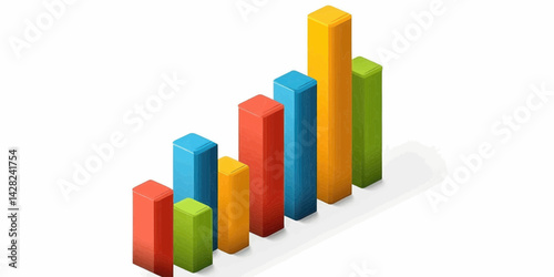 simple 3D bar graph with colorful columns showing an upward trend for business presentations,data analysis blogs, and infographic designs.