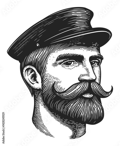 Vintage Portrait of a Man with a Hat in Linocut Style