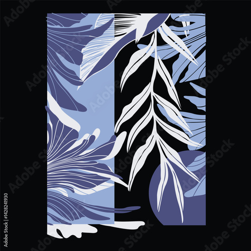 A striking abstract floral design with blue and white tones for a modern aesthetic.