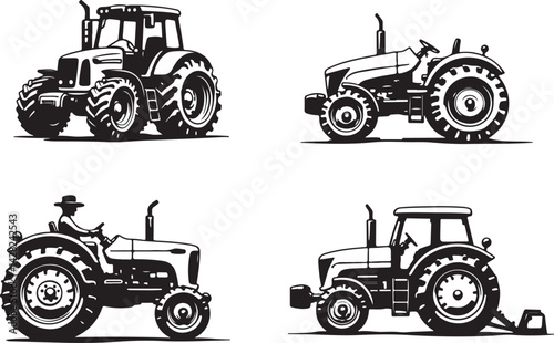 Farm Tractor Silhouette Bundle Set