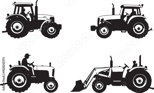 Farm Tractor Silhouette Bundle Set
