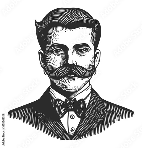 Vintage Hand-Drawn Illustration of a Distinguished Man with Mustache