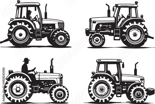 Farm Tractor Silhouette Bundle Set