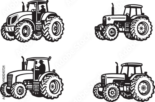 Farm Tractor Silhouette Bundle Set