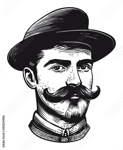 Vintage Hand-Drawn Portrait Illustration in Linocut Style