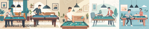 vector character of young man playing billiards