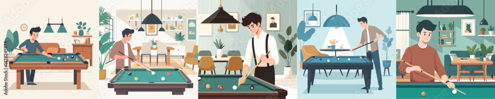 Fototapeta premium vector character of young man playing billiards