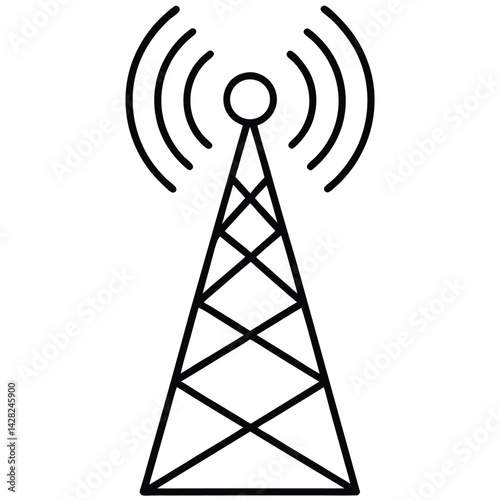 Communication Tower Outline Icon Transmitting Wireless Signal Radio Tower Technology