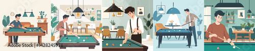 vector character of young man playing billiards