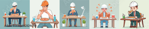 vector architect eating pizza at table