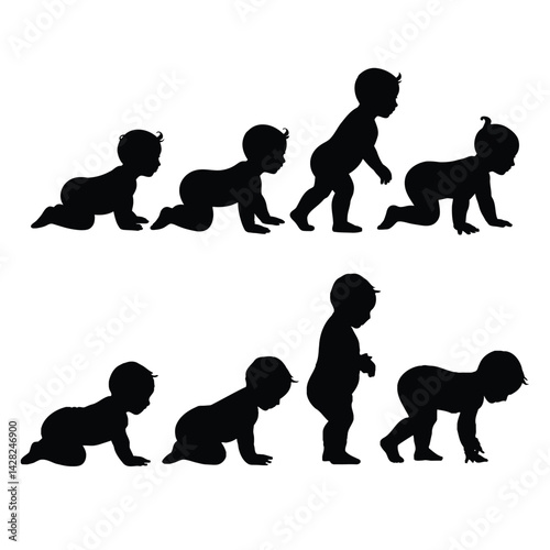 Baby Development Stages Silhouettes Crawling to Walking