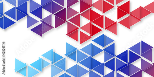 Graphic design layout with triangle graphic elements and space with red and navy blue gradient colored triangle design background. abstract triangle pattern banner design. Design template triangles.