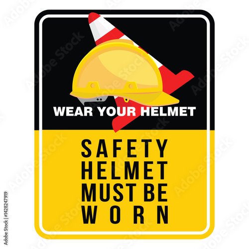 Safety helmet must be worn, poster and banner vector