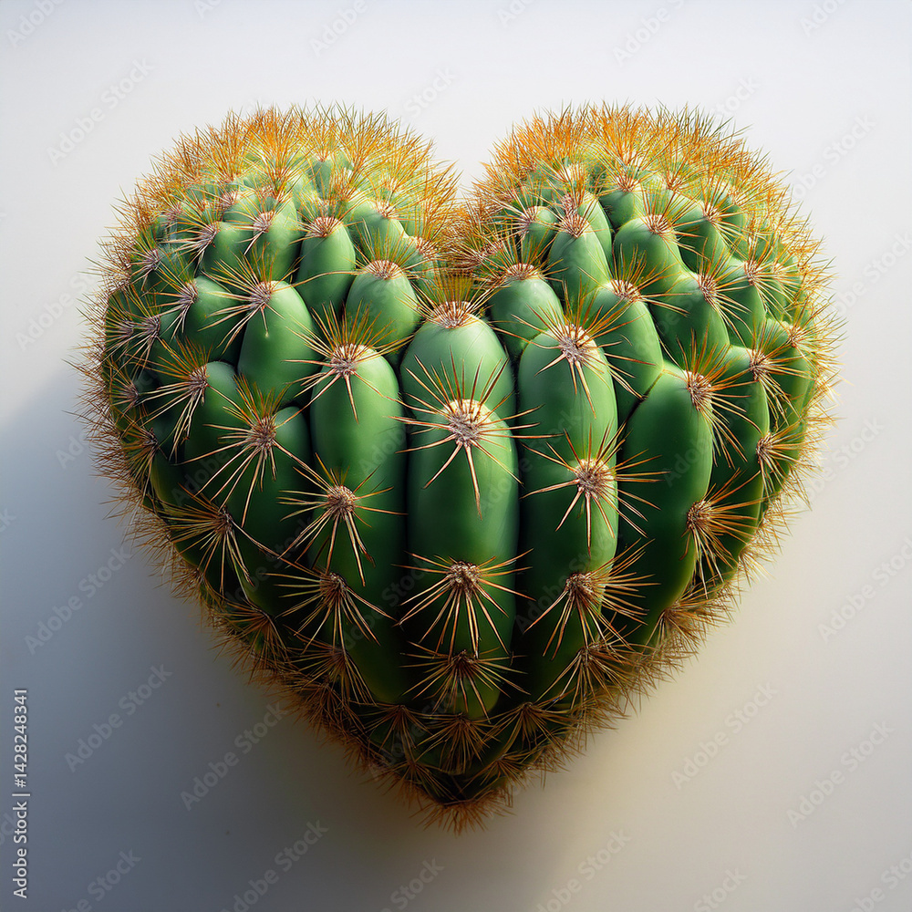 Close-up of a heart-shaped cactus. Heart with thorns