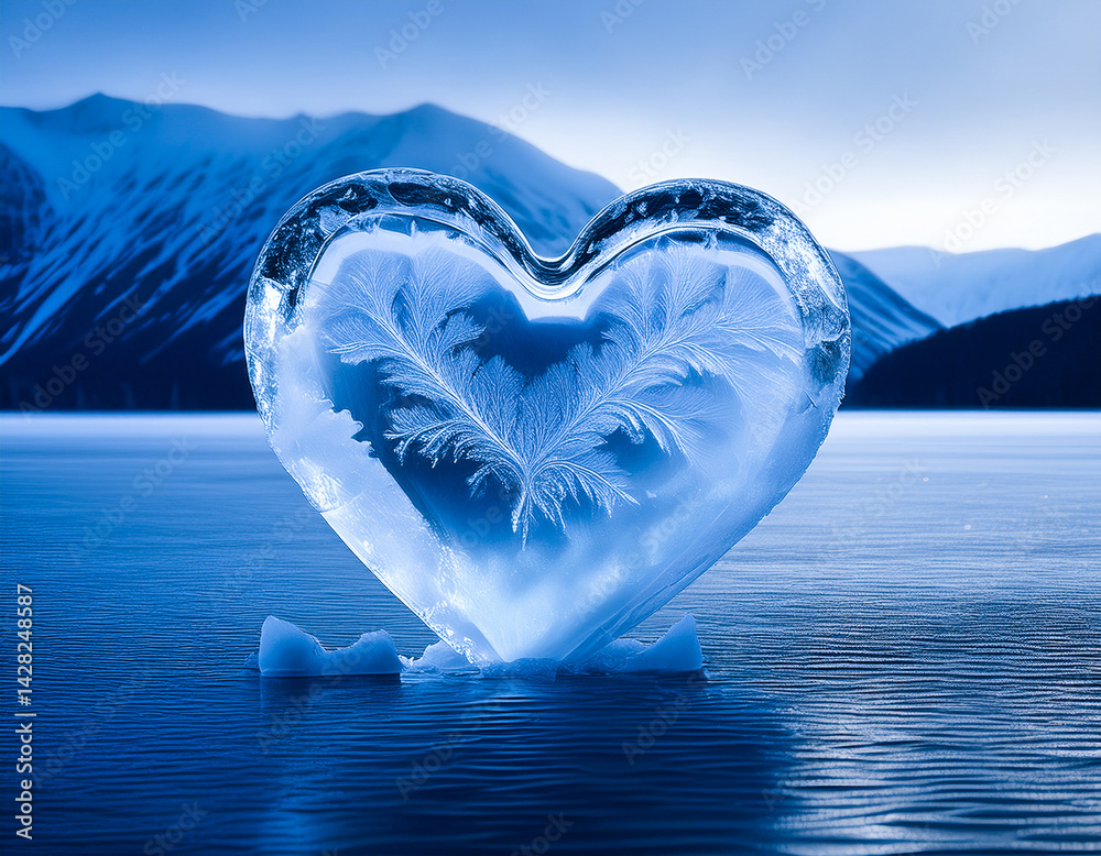 Close-up of a heart of ice. Cold heart of ice