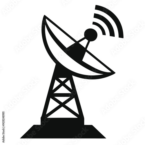 Black Silhouette Illustration Of Satellite Dish For Communication And Technology Concept