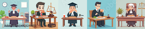 judge character vector eating pizza at table