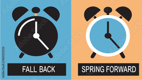 Daylight saving time clock illustration fall back spring forward concept graphic