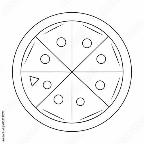 Black and white pizza slices pepperoni ready to eat food illustration