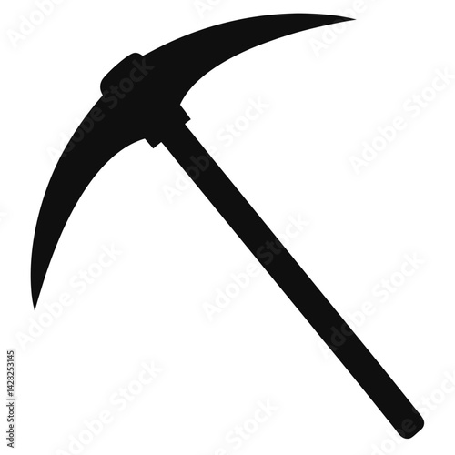 Black Silhouette Of A Pickaxe Tool On A White Background For Construction
