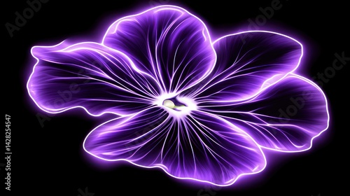 A glowing purple flower with luminous edges against a black background.