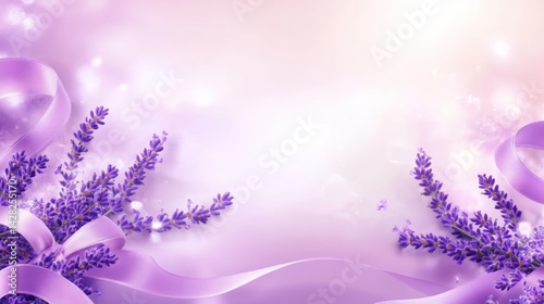 A soft pastel background with lavender flowers and ribbons, ideal for invitations or greetings.