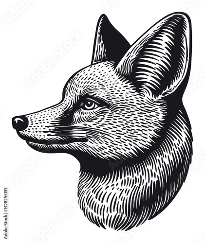 Hand-Drawn Fox Head in Linocut Style Artwork for Print Design
