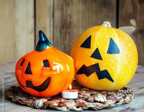 Decoración de Halloween con caras tenebrosas.