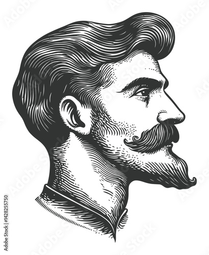 Vintage Hand-Drawn Portrait in Linocut and Woodcut Style