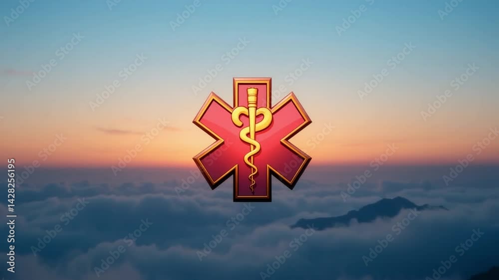 Medical Symbol of Life Emerges from Clouds at Sunset - Symbolizing Hope and Healing