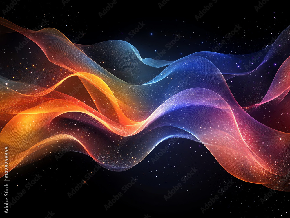 Abstract Colorful Waves Flowing in Space Galaxy Background