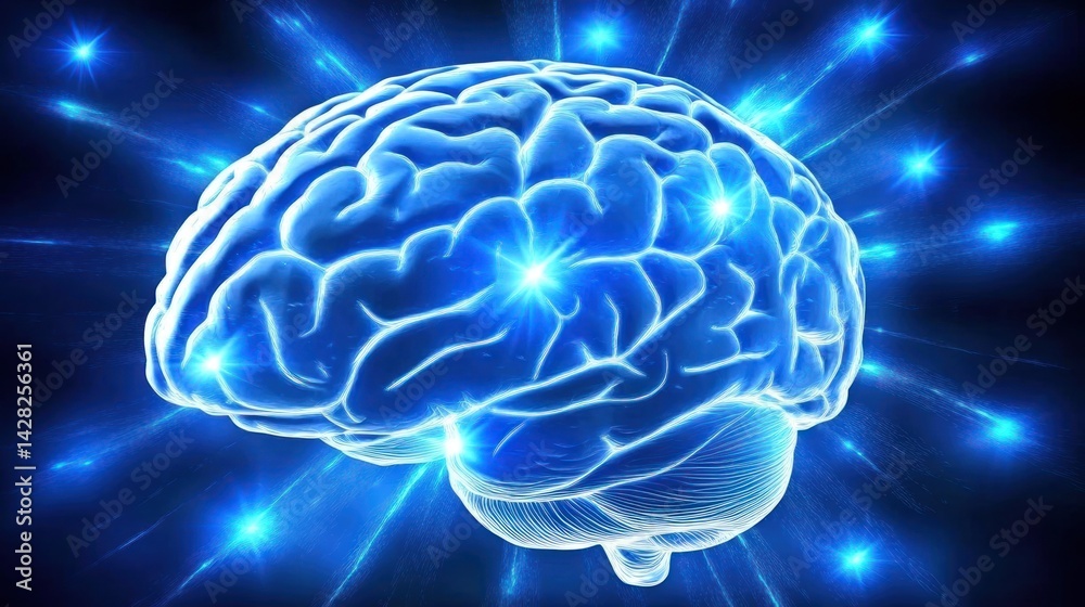 Human Brain, Glowing Blue, Illuminated, Abstract, Anatomy Human Brain, Glowing Blue, Illuminated, Abstract, Anatomy