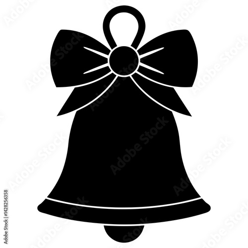 Christmas bell with bow silhouette on white background