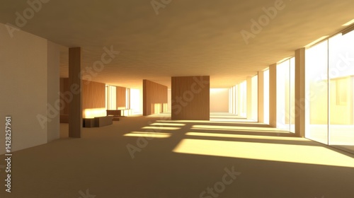 A spacious, modern interior with natural light and minimalist design elements.