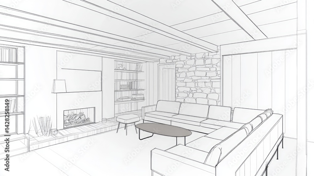 Fototapeta premium Interior design sketch of a modern living room.