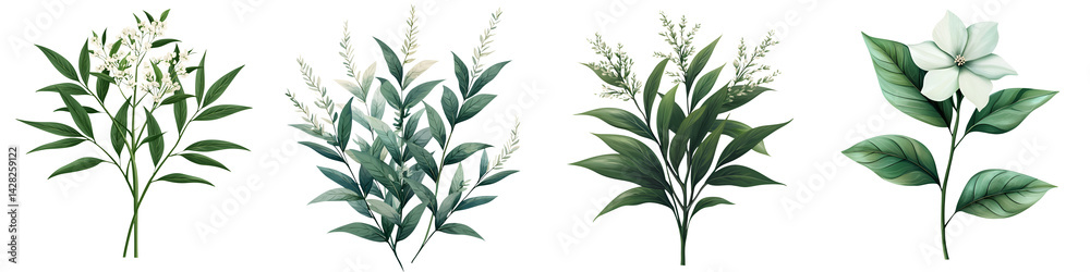 Obraz premium Lush green leaves and floral elements in natural setting