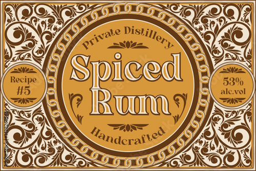 Spiced Rum - ornate vintage decorative label