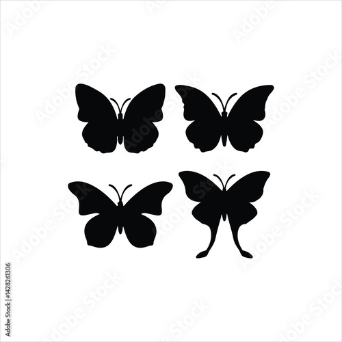  illustration of silhouette black butterfly. set of butterflies clip art of various shape. suitable for tattoos or elemental decoration