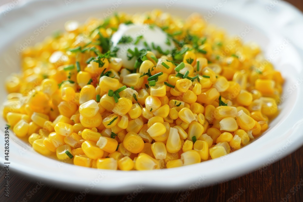 Cooked corn sauteed with butter and fresh herbs Cooked corn sauteed with butter and fresh herbs