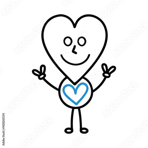 Cheerful Stick Figure with Blue Gloves and Shoes