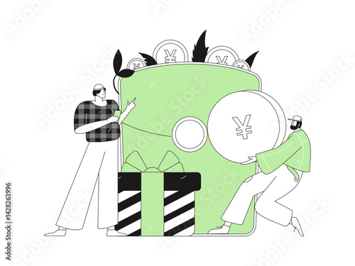 Use red envelopes to attract new customers and promote activity. Flat vector character concept illustration
