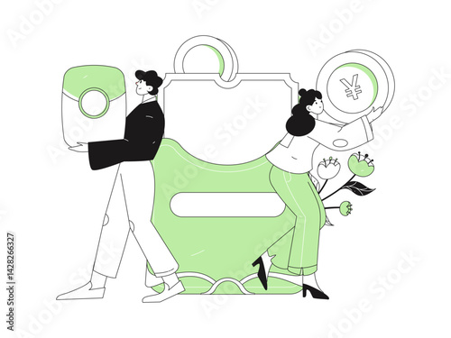 Use red envelopes to attract new customers and promote activity. Flat vector character concept illustration
