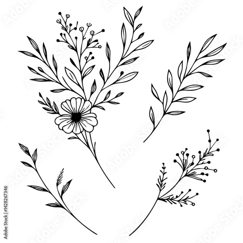 Minimalist Floral Line Art for Wedding Invitations