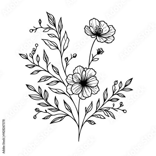 Minimalist Floral Line Art for Wedding Invitations